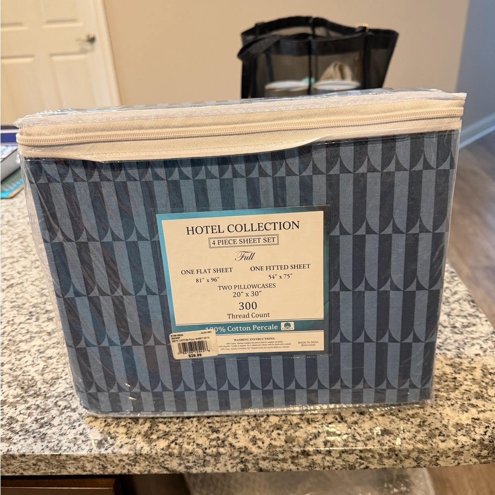 Hotel Collection Blue Geometric Full Sheet Set